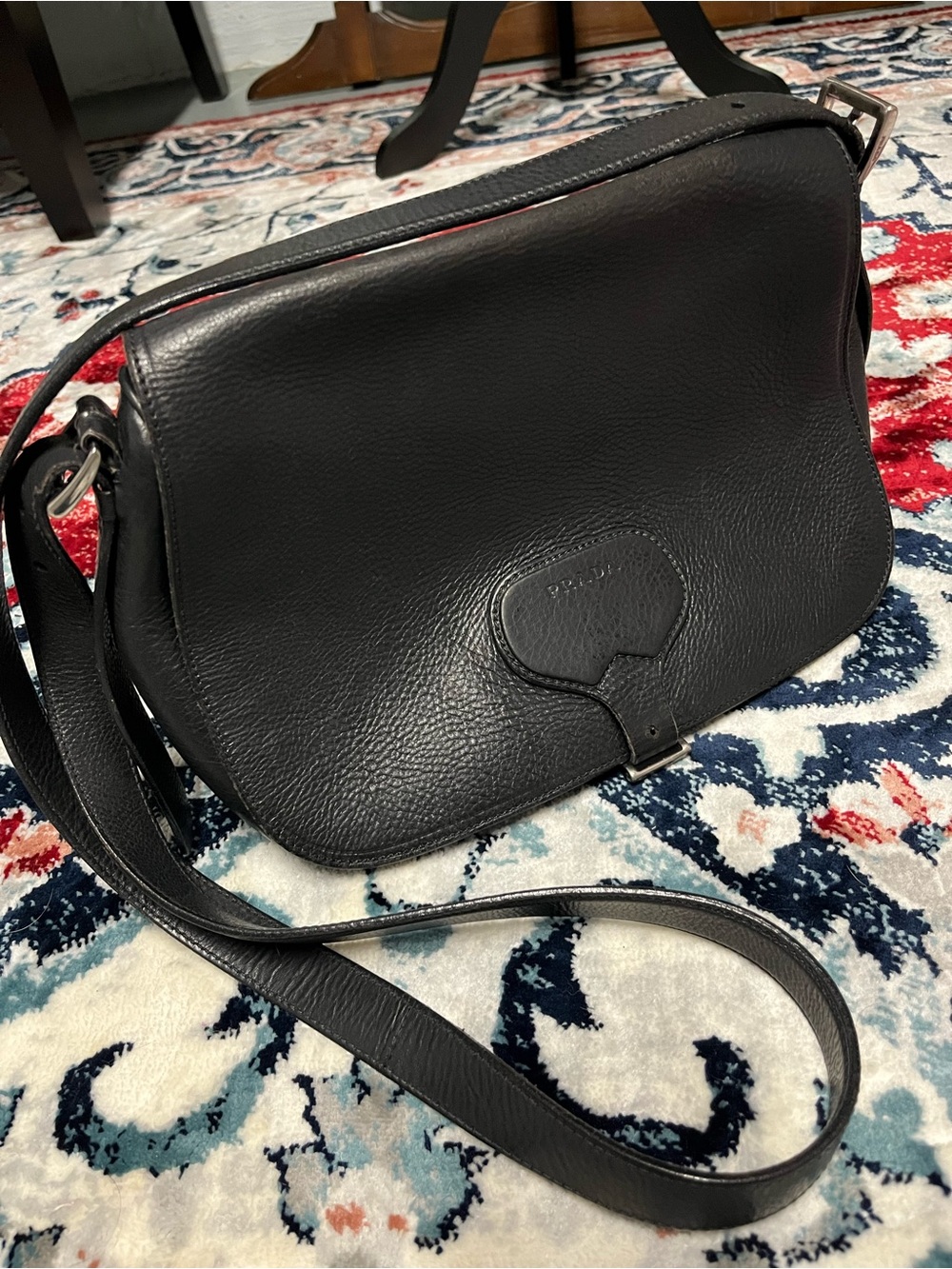 💯 authentic Prada Black leather Crossbody bag. Vachetta Nero Old Saddle